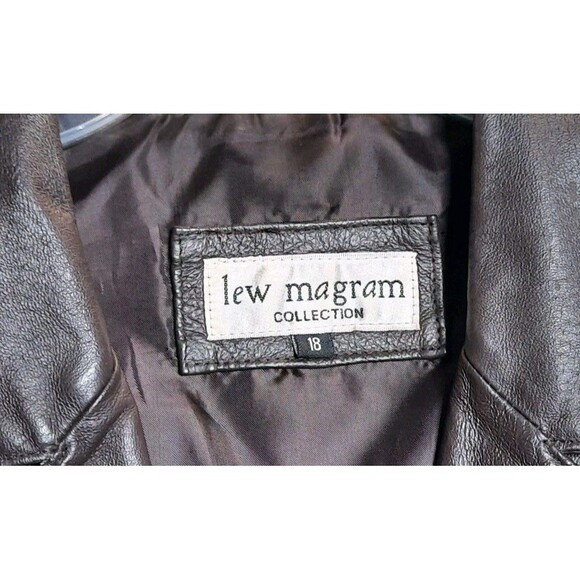 Lew Magram Brown Genuine Leather Mid Length Lined Open Front Jacket Blazer 18 - Picture 3 of 6